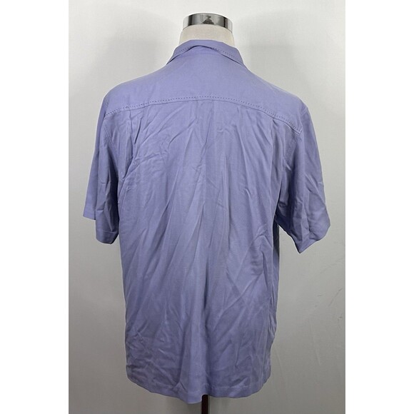 Tommy Bahama Medium Original Fit 100% Silk Hawaiian Aloha Shirt Blue Vacation - Picture 4 of 4